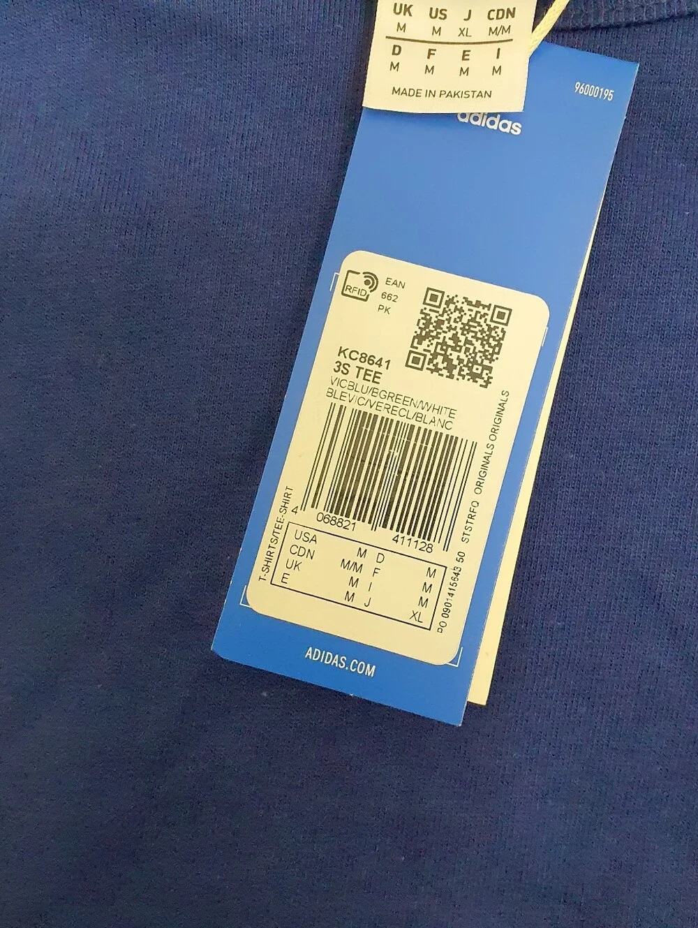 Adidas Men's T-shirt Size Medium Color Blue Short Sleeve Trefoil Stripe Tee